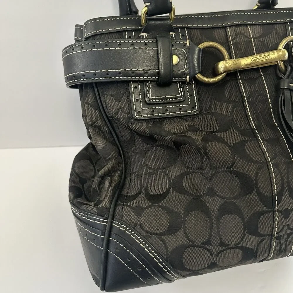 Coach Hampton Signature Carryall Satchel Purse Black Canvas #JG673-10509 - Picture 4 of 14